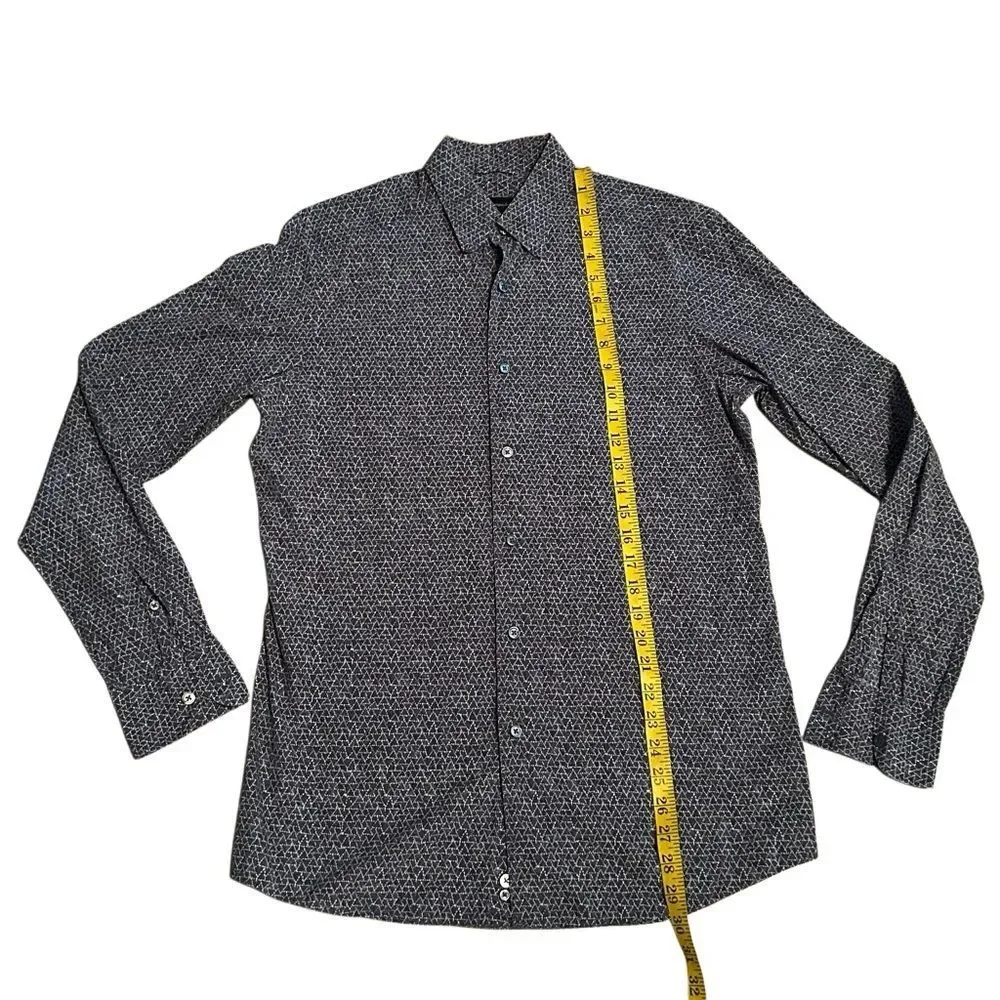 Ermenegildo Zegna Geometric Abstract Button Down Shirt Navy White  Designer M